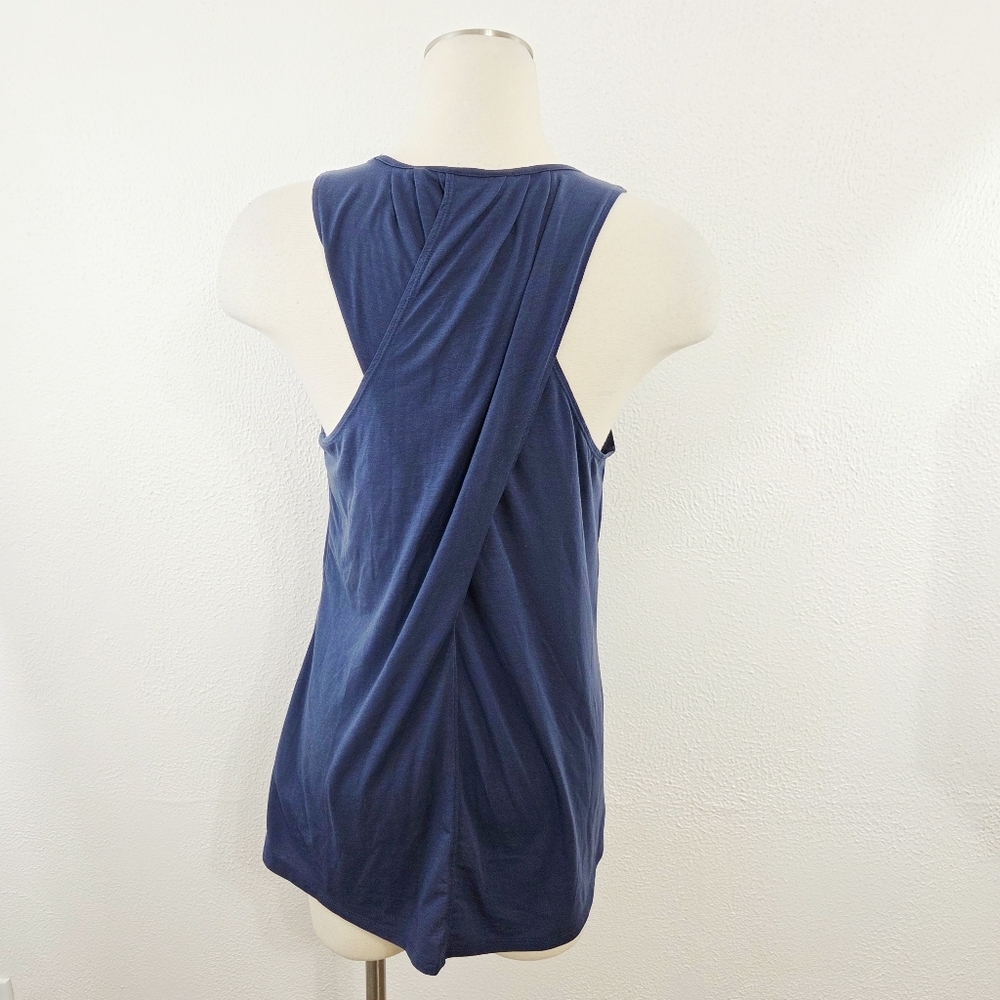 Athleta Cross Twist Back Tank Top Dark Blue Sleeveless Athletic Tee Size Small